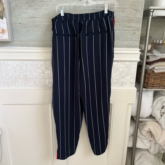 Large ett:twa Anthropologie pull on cropped pants navy white stripe red piped - Picture 9 of 17